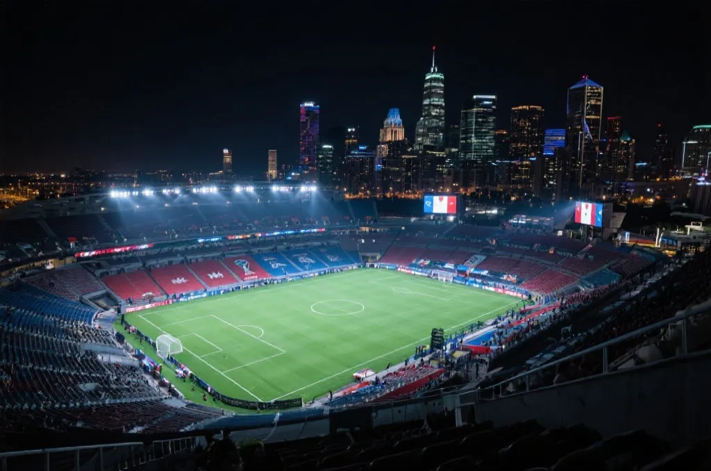 世界杯赛后北美三国球场灯光与城市夜景